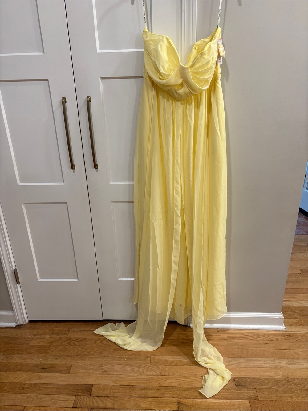 Birdy Grey Strapless Sheer Yellow Maxi Dress